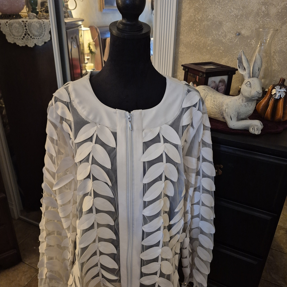 Colleen Lopez Sheer Cream Faux Leather Jacket